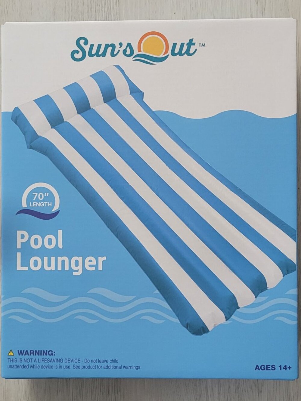 Sun's Out - Pool Lounger, BRAND NEW 70" Inflatable Raft with Built-In Pillow